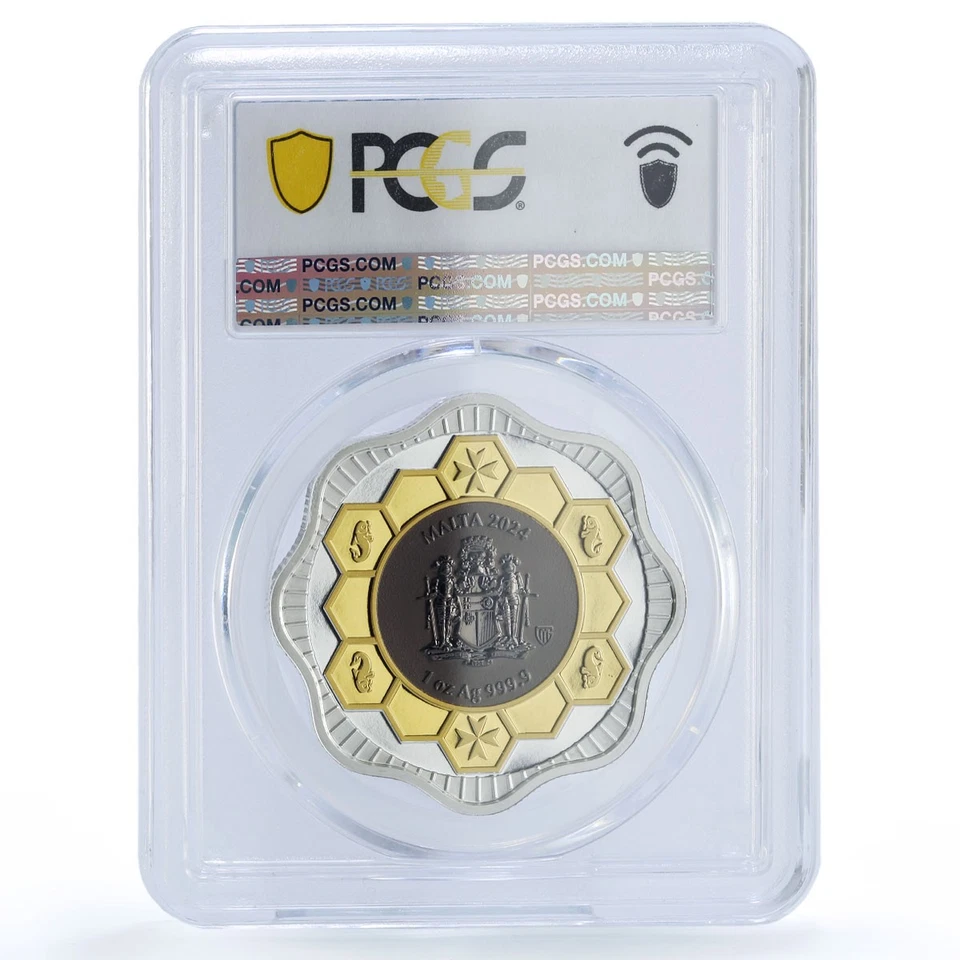Malta 5 euro Maltese Bee Nature Wildlife Fauna Gilt MS 68 PCGS silver coin 2024 - Image 4 of 4