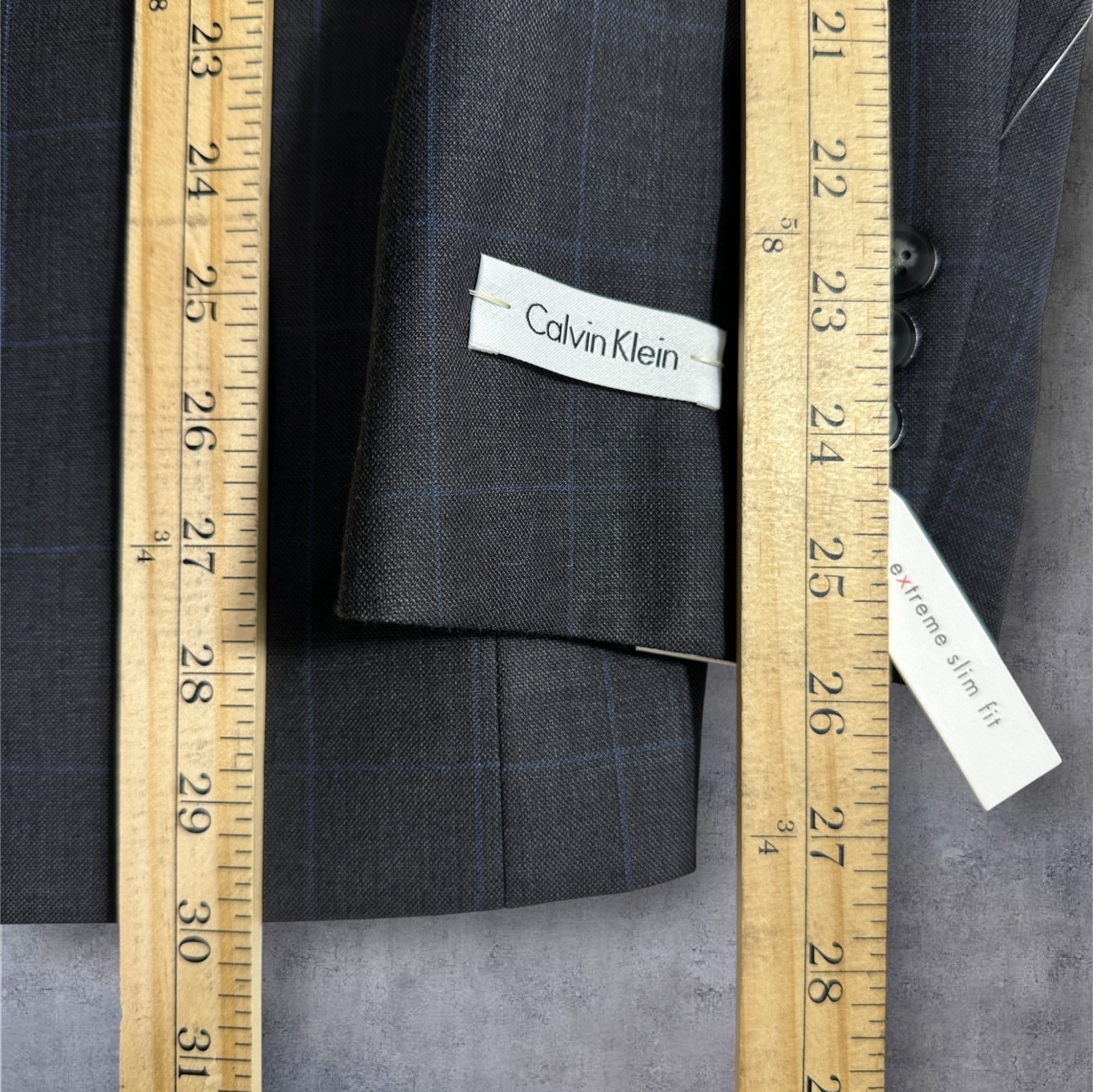 CALVIN KLEIN Extra Slim Fit Mens 2-Piece Suit 42R Jacket 35W Pants Unhemmed Gray thumbnail 10