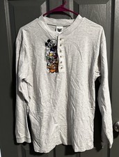 Vintage 90s Mickey Mouse Friends Embroidered Henley Long Sleeve S M Disney