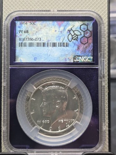 1964 P NGC PF68 Proof Kennedy Half Dollar 50c US Coin Trader Bea Purple Core