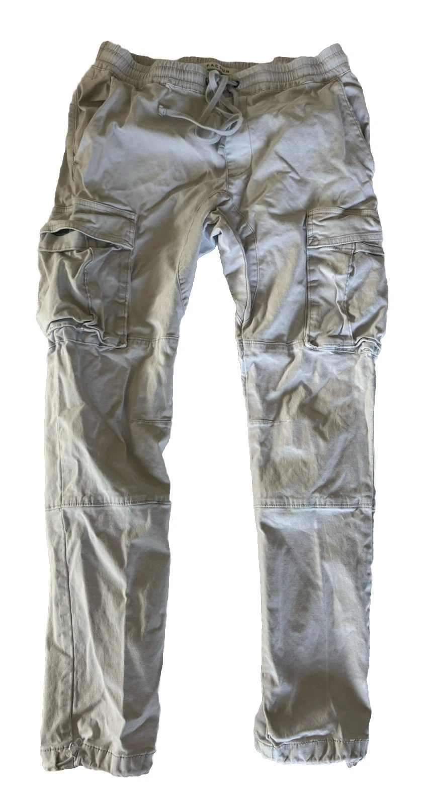 PacSun Jogger Pants Mens Medium Light Tan Slim Cargo Stretch Drawstring Casual