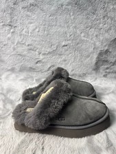 UGG Disquette Slippers Women's Sz 9 Charcoal Gray Suede sheep fur lined