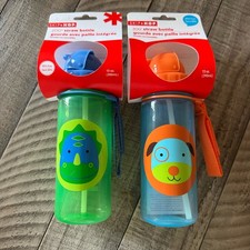 NWT SET Skip Hop Zoo Straw Water Bottle Dino BPA-Free NIP Holds 13 oz For 12 mo