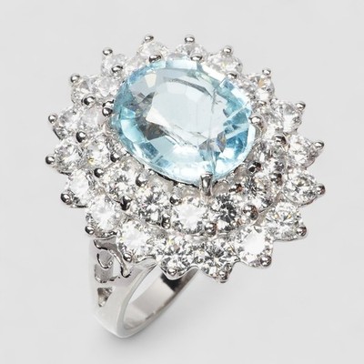 925 STERLING SILVER HANDMADE FINE JEWELRY HALO RINGS SKY BLUE AQUAMARINE 1.56CT
