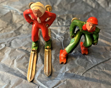 2 Vintage Barclay Lead Downhill Skiers - Man Woman