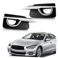  For 2014 2015 2016 2017 Infiniti Q50 Pair Black Bumper Black W/ Chrome Trim