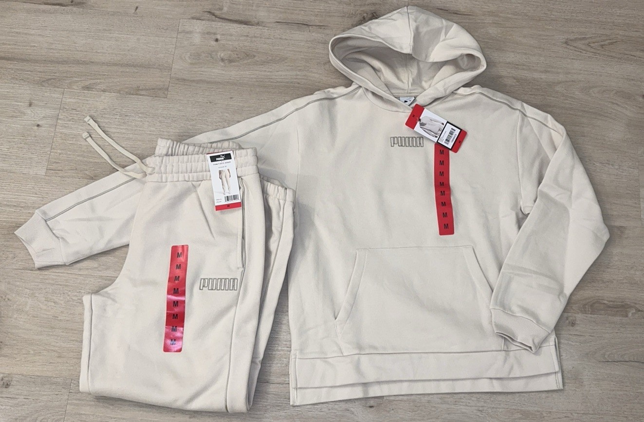 Puma Women’s Hoodie Cream White Fleece Sweater Jogger Sweats Pants 8-10 M Set