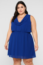 CITY CHIC BLUE COWL NECK BLOUSON DRESS SIZE XL