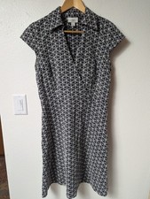 Ann Taylor Loft Black/White Jacquard Floral Dress Sleeveless Size 12 Wrap Style