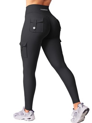 YEOREO CoreFlex Sportleggings für Damen mit Taschen unsichtbar M, schwarz 