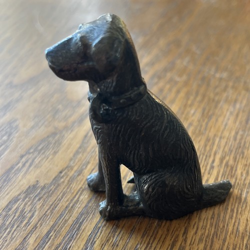 Cute Bronze Dog Airedale Terrier Fox Terrier Figurine Mini 2”H  