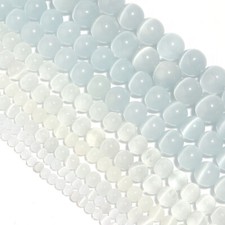 White Cat Eye Round Loose Glass Beads for DIY Bracelets Necklace Accessories