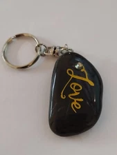 LOVE Polished Stone Rock Keychain Accessory