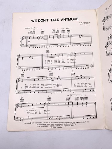 We Don’t Talk Anymore Cliff Richard Vintage Sheet Music 1979 Piano Guitar Pop - Picture 2 of 3