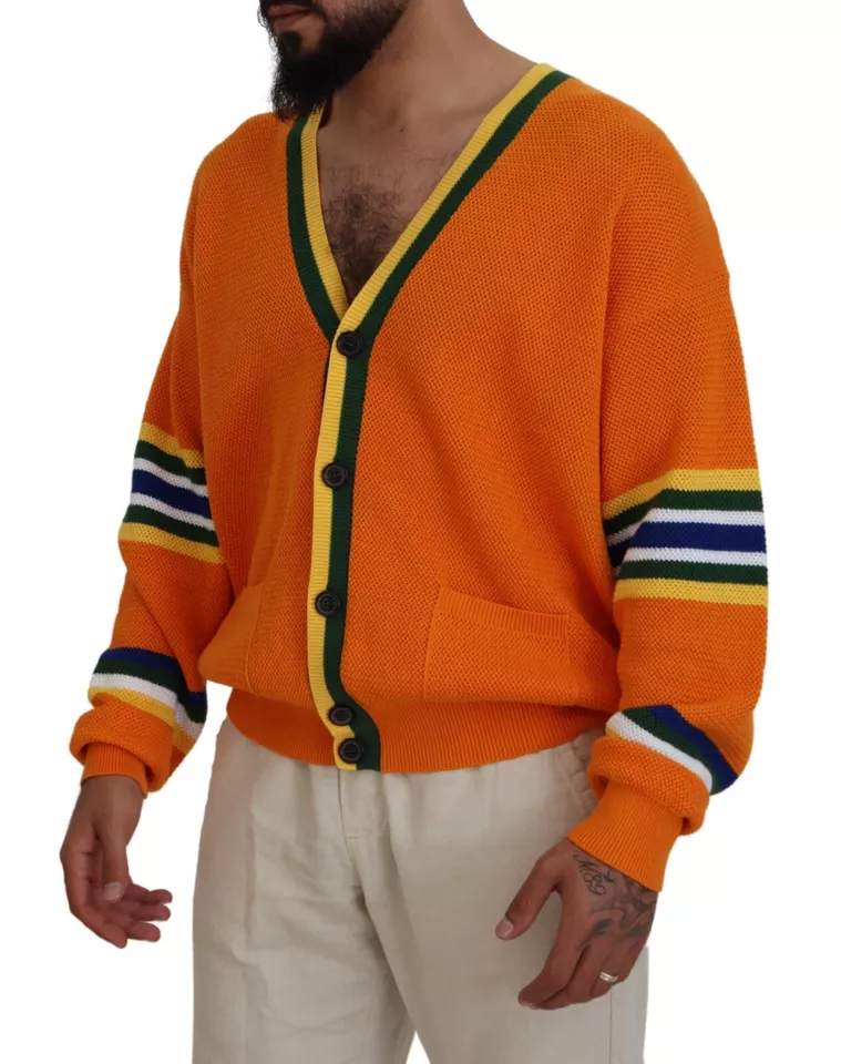 DSQUARED2 Sweater Orange Cotton Long Sleeves Men Cardigan IT48/US38/M 1070usd - Image 2 of 4