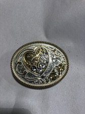 Montana Silversmiths Belt Buckle, Beautiful Heart Etched Buckle, Silver Plate
