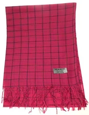 Pashmina Pink Squares Scarf 27x68 Tassels Wrap Shawl Stole Lightweight Xmas Gift