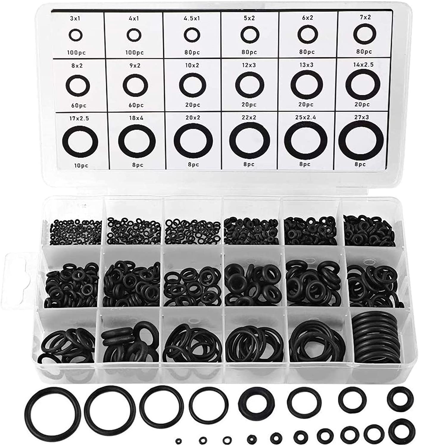 770Pcs Rubber O Ring Assortment Kits 18 Sizes Sealing NBR Gasket Washers for Car