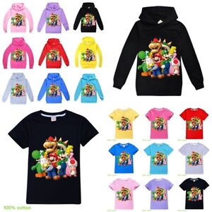 New Super Mario Kids Boys Girl Hoodie Sweatshirt Cotton Short Sleeve T-shirt Top