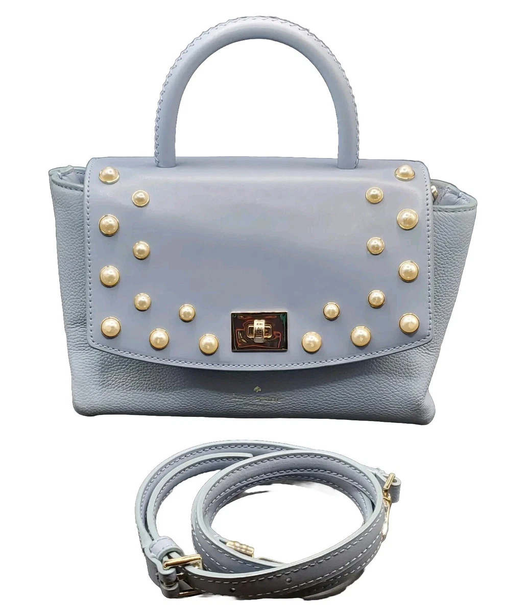 Kate Spade Serrano Place Pearl Shonna Blue Leather Turnlock Flap Crossbody Bag