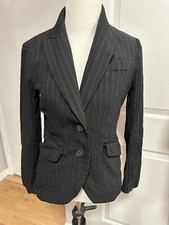 New Ann Taylor Women Blazer Button Black Gray Pin Stripe Lined Wool 2