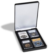 Black Leatherette Coin Box For 4 Graded Slabs PCGS NGC ICG Everslab Gift Case