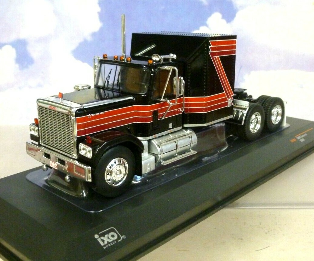 IXO DIECAST 1/43 1980 GMC GENERAL TRUCK/CAB/TRACTOR BLACK WITH RED STRIPES TR102