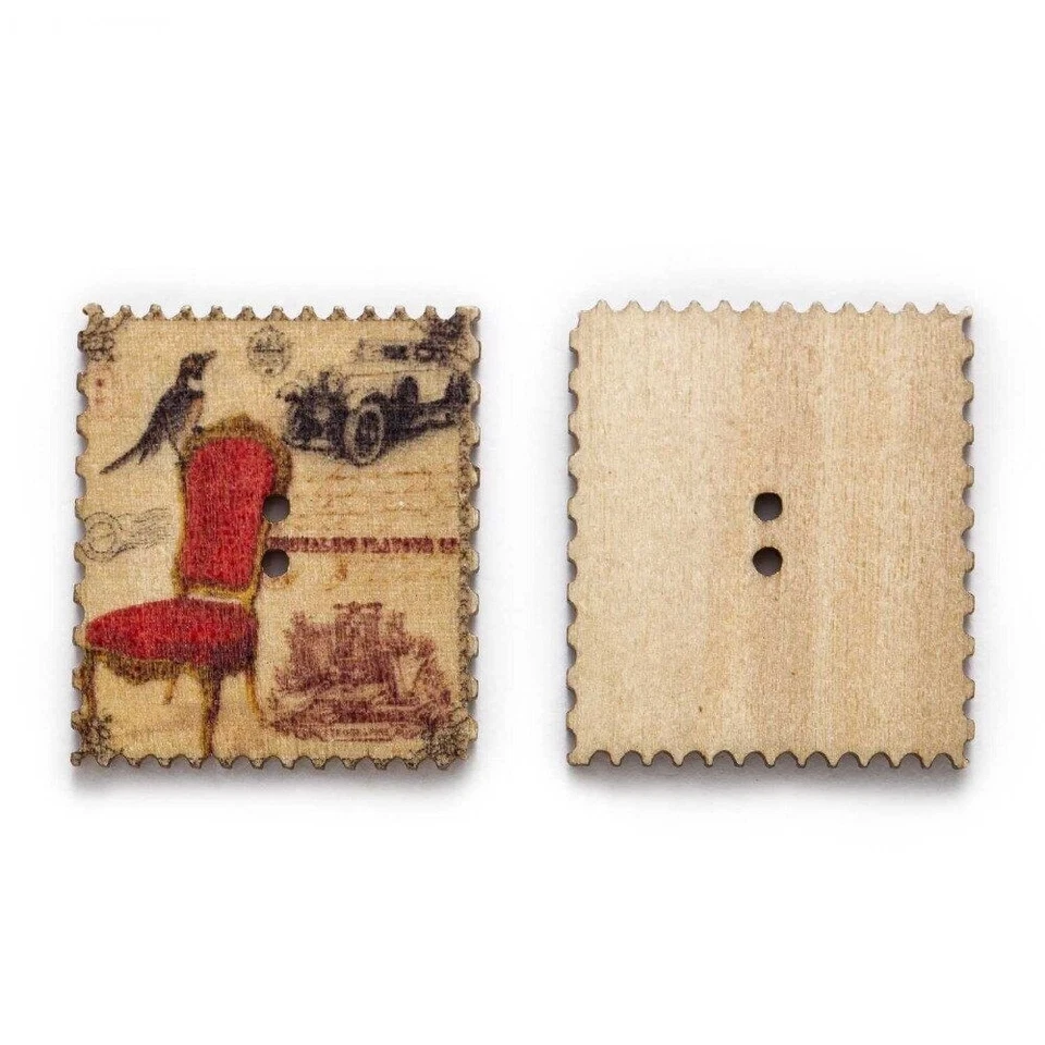 Retro Painted Button 30pcs 2 Hole Wood Buttons Sewing Square Stamp Wooden Decor - Image 2 of 4