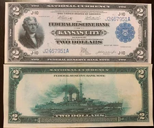 Reproduction $2 Federal Reserve Bank Note 1918 KC Battleship Read Description!!