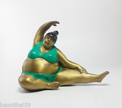 Fat Woman Statue Yoga Art Decor Brass Lady Home Sculpture Figurines Collectible