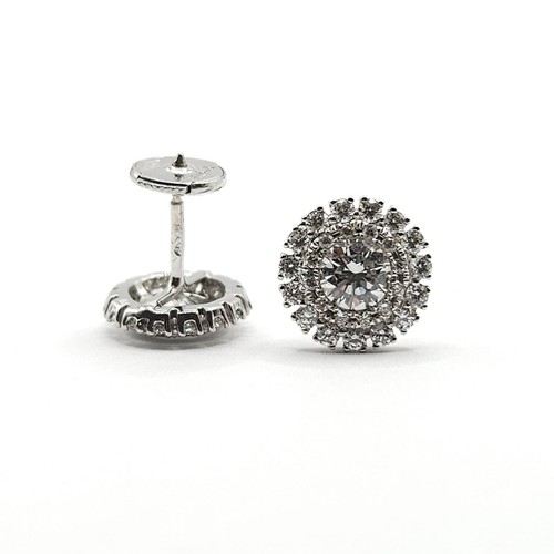 Boucles d'oreilles or blanc 18 carats serties de diamants - Picture 3 of 4