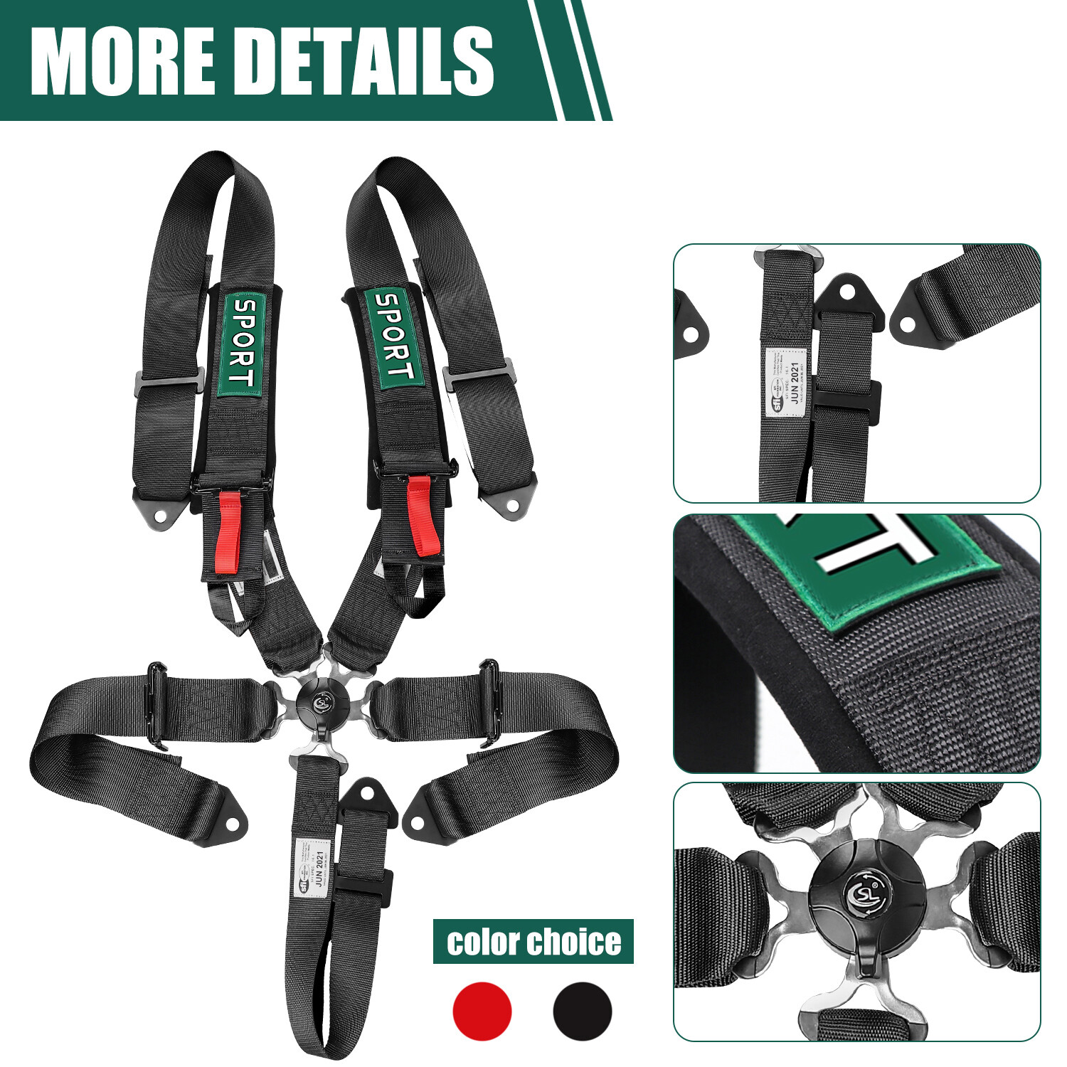 Pair 5 Point Racing Harness Camlock Quick Release Safety Seat Belt Black ATV UTV