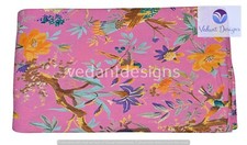 5 Yard Indian Bird Print Cotton Hand Block Pink Dressmaking Fabric