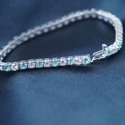 6.50 Ct Round Cut Lab-Created Blue Topaz and Cz Women Tennis Bracelet 925 Silver