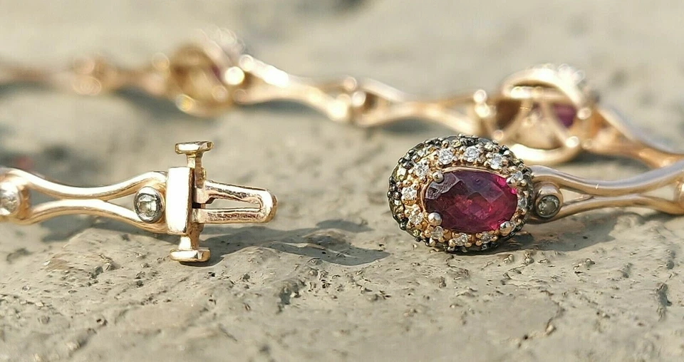 14K Yellow Gold Finish 5.64CT Lab Created Ruby Chocolate Diamond Tennis Bracelet - Image 4 of 4