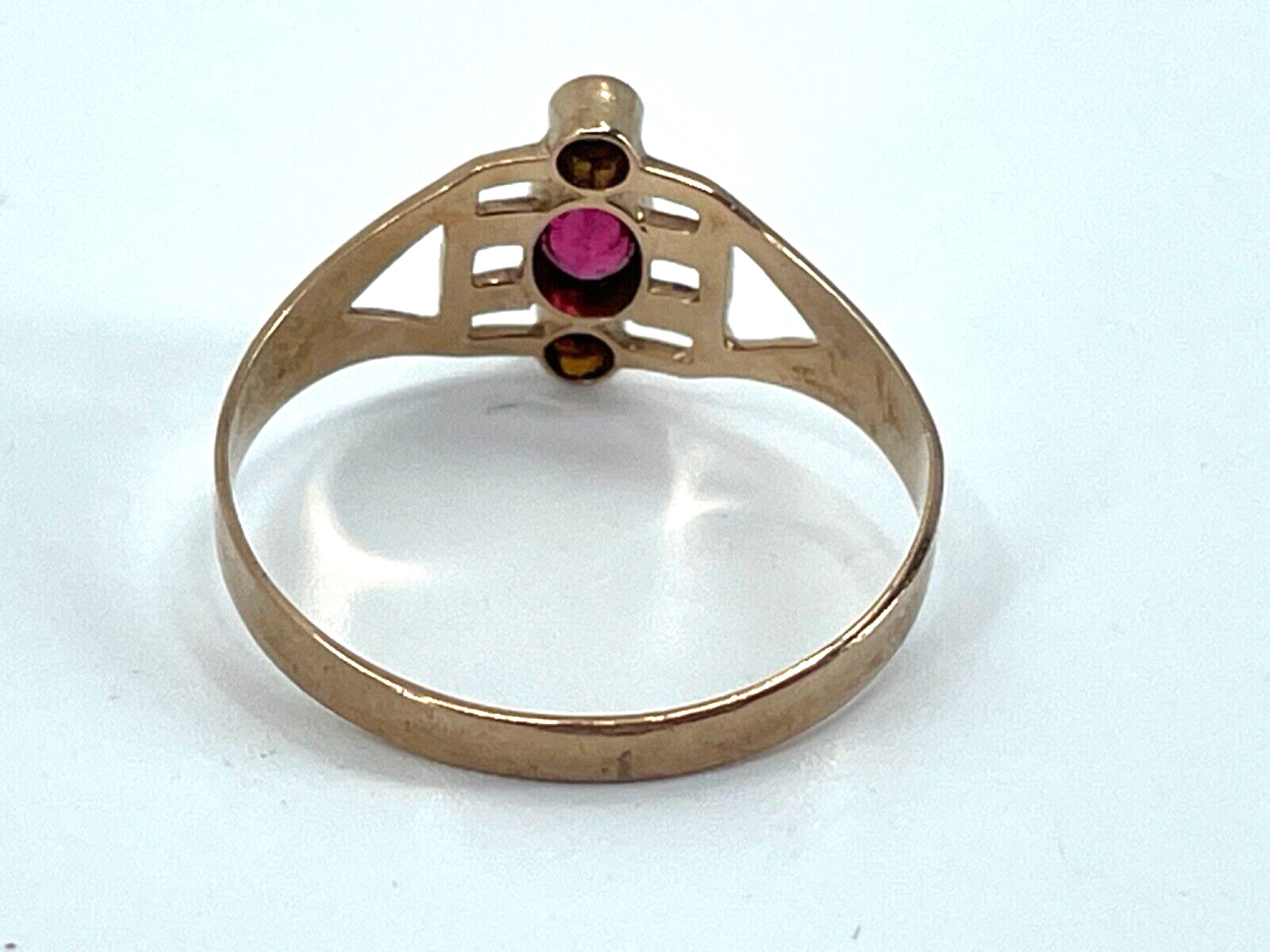 Antique 8k Rose Gold Pink Sapphire Opals Ring Siz… - image 3