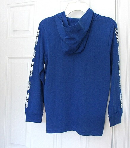 NEW BOYS ADIDAS INNOVATION LIGHTWEIGHT JERSEY HOODED SHIRT TOP HOODIE SZ 7 BLUE - Picture 5 of 5