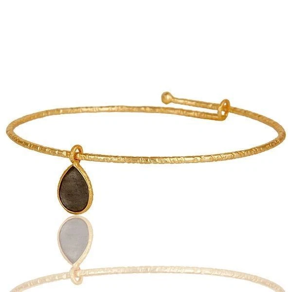 18k Gold Plated 925 Sterling Silver Natural Labradorite Bangle Bracelet Jewelry - Image 2 of 4