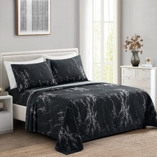 Rayon from Bamboo Rich Printed Soft Bedding 6 Piece Sheet Set, Black Marble