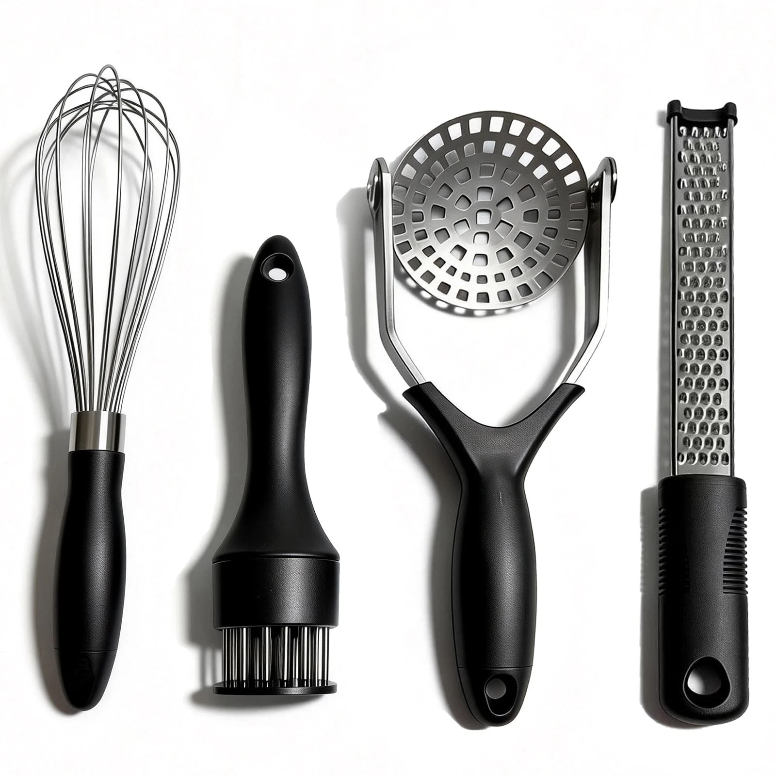 4-Piece Kitchen Gadget Set - Includes Balloon Whisk, Meat Tenderizer, Potato ...