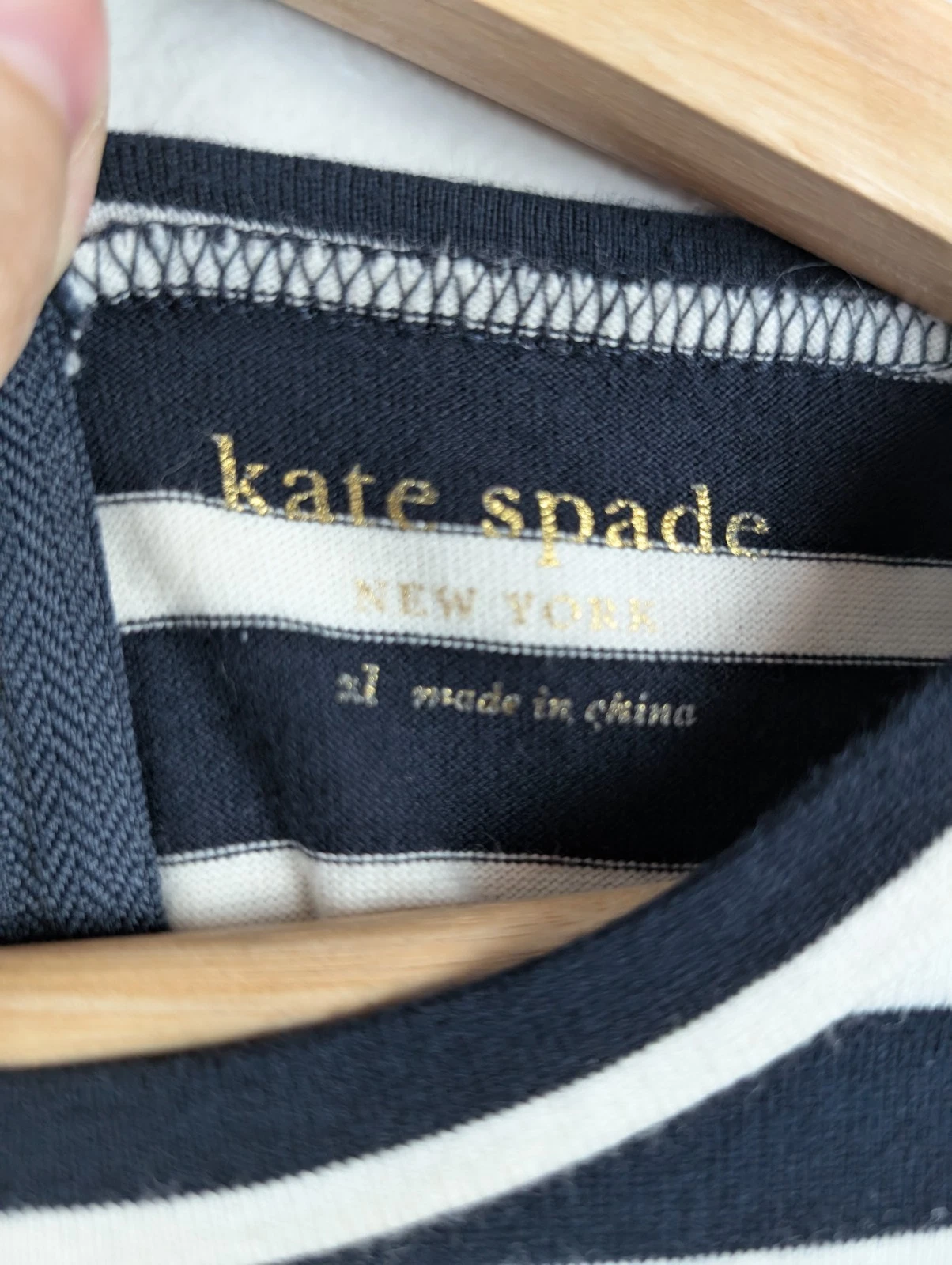 Abito T Shirt Kate Spade XL Bue Bianco Righe Girocollo Manica Corta Maglia 196