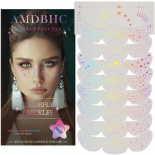 AMDBHC 16 Pcs Glitter Freckles Face Tattoo, Holographic Sparkle Makeup Patche...