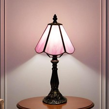 Mqyxh Small Tiffany Table Lamp Pink Stained Glass Desk Lamps 6X6X14 Inch Bronze