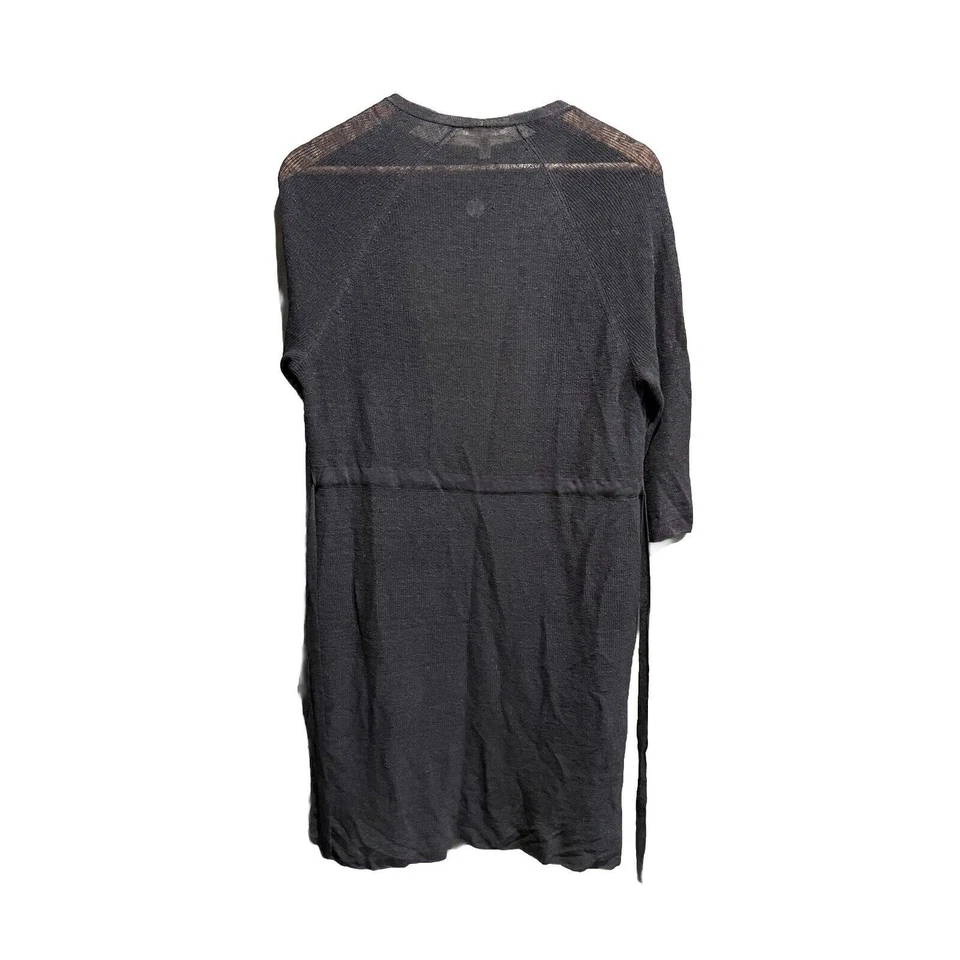 Eileen Fisher Black Sheer Organic Linen Tie Waist Cardigan Sweater Size XS - Image 2 of 4