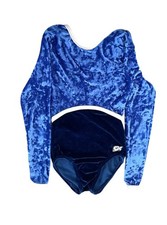 GK Elite Gymnastics Competition Leotard Velvet Velour Large Navy Blue Dance