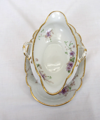 Vtg CFH Charles Field Haviland Limoges purple flower Gravy Boat under Plate - Picture 3 of 7