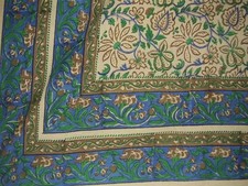 Block Print Indian Tapestry Cotton Bedspread 108" x 88" Full-Queen Blue