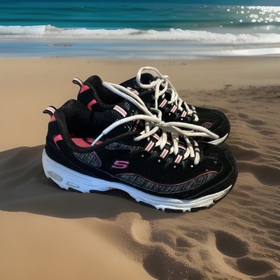 Skechers 6.5 Women's D'Lites Centennial Sneaker 11617 Black/White/Pink