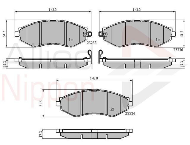 Brake Pad Set For Disc Front Fits Chevrolet Daewoo ALLIED NIPPON ADB31188