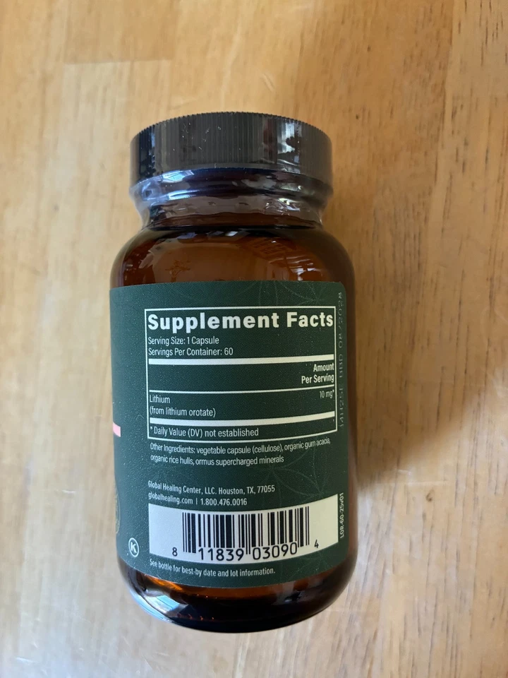 Global Healing Suplemento de Orotato de Litio 10mg - 60 Cápsulas Foto 2 de 2